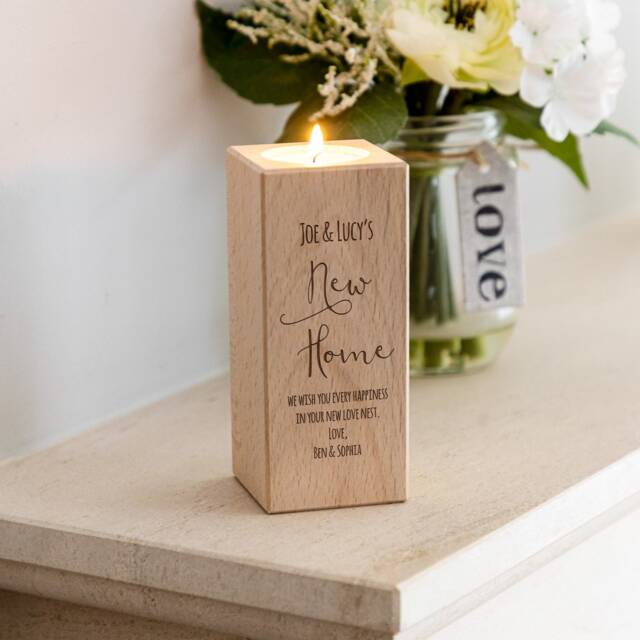 New Home Gift, First Wood Candle Holder, Personalised Wooden Gifts For Couple Lc358 - image 1