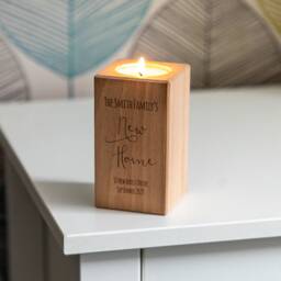 New Home Gift, First Wood Candle Holder, Personalised Wooden Gifts For Couple Lc358 - thumbnail 2