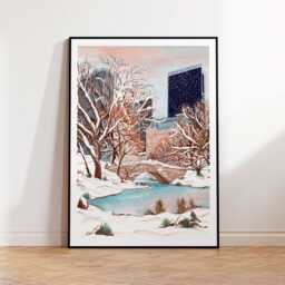 New York Central Park Art Print, Winter Scene, Poster, Nyc Snow Scene - thumbnail 1