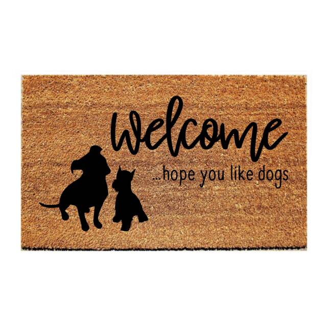 Custom Doormat - Welcome ...hope You Like Dogs Pitbull & Miniature Schnauzer - image 1