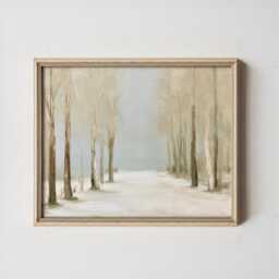 Neutral Forest Poster, Misty Lake Wall Art, Soft Woodland Painting - thumbnail 3