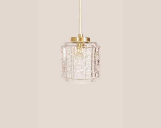 Hilda Vintage Pendant Light Handcrafted Glass Lamp Ribbed Retro Ceiling Fixture Yugoslavia Gold Brass - image 1