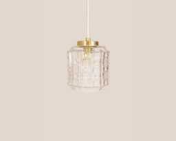 Hilda Vintage Pendant Light Handcrafted Glass Lamp Ribbed Retro Ceiling Fixture Yugoslavia Gold Brass - thumbnail 1