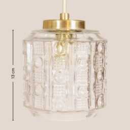 Hilda Vintage Pendant Light Handcrafted Glass Lamp Ribbed Retro Ceiling Fixture Yugoslavia Gold Brass - thumbnail 4