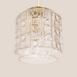 Hilda Vintage Pendant Light Handcrafted Glass Lamp Ribbed Retro Ceiling Fixture Yugoslavia Gold Brass - thumbnail 3