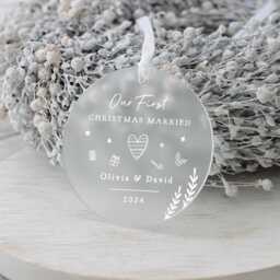 Personalised First Christmas Married Decoration Gift, 1st Bauble, Marriage Ornament Keepsake, Couple Keepsake - thumbnail 1