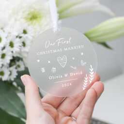 Personalised First Christmas Married Decoration Gift, 1st Bauble, Marriage Ornament Keepsake, Couple Keepsake - thumbnail 2