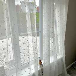 Custom Curtains White Pom Dots Net Sheer Voile Curtain For Bedroom Living Room - thumbnail 2