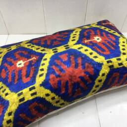 Velvet Ikat Pillow Cover, Handwoven Silk Cushion - 16x24 - thumbnail 4