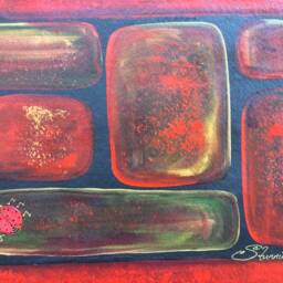 Red Ladybug Abstract Floorcloth Hand-Painted Canvas Rug - thumbnail 3