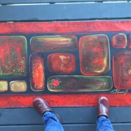 Red Ladybug Abstract Floorcloth Hand-Painted Canvas Rug - thumbnail 2