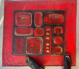 Red Ladybug Abstract Floorcloth Hand-Painted Canvas Rug - thumbnail 1