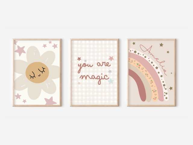 Personalised Rainbow, You Are Magic & Daisy Set Of 3 Prints. Perfect For A Playroom, Nursery Or Bedroom - Prints Only - image 1