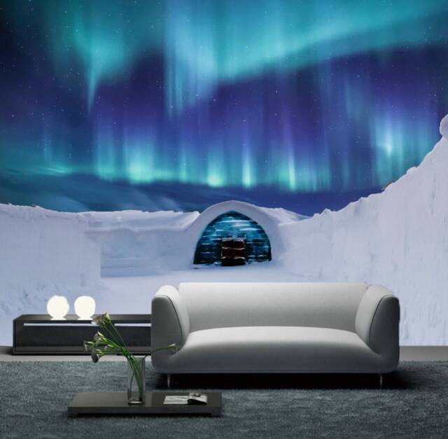 Northern Lights Wall Decal Eskimo Winter Dwelling Removable Wallpaper For Living Room Winter Igloo Self-Adhesive Peel/stick Mural - image 1