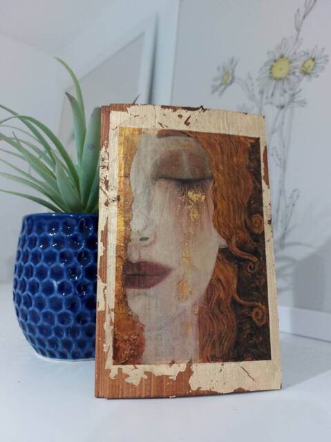 Golden Tears Wood Wall Art By Anne Marie Zilberman Symbolist Painting - image 1