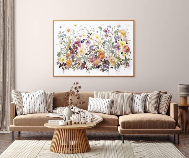 Large Pressed Flower Art, Botanical Wall Decor, Natural Home Dried Flowers Art, Real Flower Picture - image 1