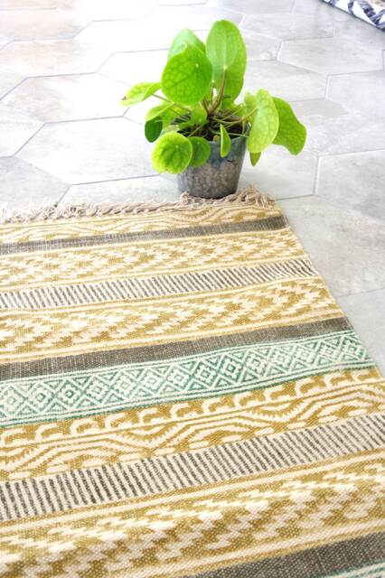 Yellow Patterned Dhurrie Rug - image 1
