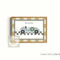 Sage Green & Blue Nursery Children's Prints, Race Car Initial Gallery Wall Set - Unframed - thumbnail 3
