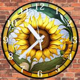 Sunflower Faux Stained Glass Wall Clock, Vibrant Colors - thumbnail 2