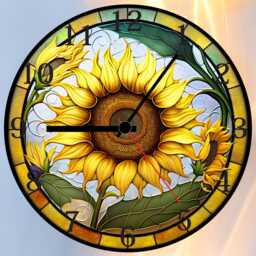 Sunflower Faux Stained Glass Wall Clock, Vibrant Colors - thumbnail 1