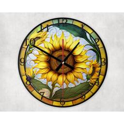Sunflower Faux Stained Glass Wall Clock, Vibrant Colors - thumbnail 4