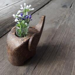 Palm Wood Multipurpose Paperweight Flower Holder Lucky Blessing Meaning Gift Elephant Rising Trunk Working Desk Home Decorations Ornaments - thumbnail 3