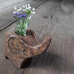 Palm Wood Multipurpose Paperweight Flower Holder Lucky Blessing Meaning Gift Elephant Rising Trunk Working Desk Home Decorations Ornaments - thumbnail 2