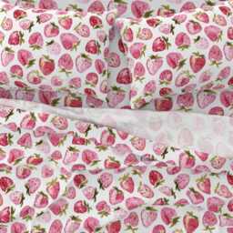 strawberries Sheets - By Daria_Nokso Watercolor Fruit Summer Plant Red Berry Cotton Sateen Sheet Set Bedding Spoonflower - thumbnail 3