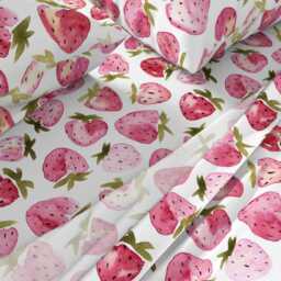 strawberries Sheets - By Daria_Nokso Watercolor Fruit Summer Plant Red Berry Cotton Sateen Sheet Set Bedding Spoonflower - thumbnail 2