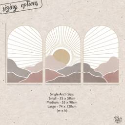 3x Wall Decals - Boho Wall Stickers Mountain Sunrise Arch Decal By Dizzy Duck Mid Century Modern Decals For Living Room - thumbnail 3