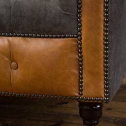 Handmade Large 4 Seater Slate Grey Velvet & Vintage Tan Leather Chesterfield Sofa - thumbnail 3