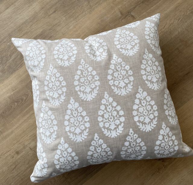 Designer Modern Coastal Boho White Sandy Beige Oatmeal Block Print Floral Pillow Cover Available in Multiple Sizes Scandinavian Bedroom - image 1