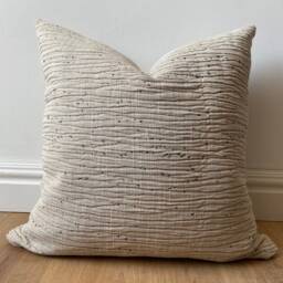 Designer Modern Coastal Boho White Sandy Beige Oatmeal Block Print Floral Pillow Cover Available in Multiple Sizes Scandinavian Bedroom - thumbnail 4
