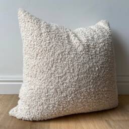 Designer Modern Coastal Boho White Sandy Beige Oatmeal Block Print Floral Pillow Cover Available in Multiple Sizes Scandinavian Bedroom - thumbnail 3