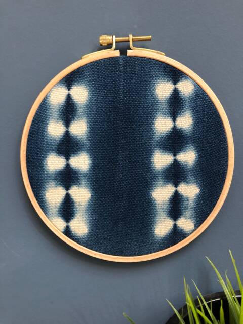 Set Of 2 - African Mudcloth Gallery Wall Hanging, Indigo Blue Shibori , Wood Circle Frame 6 & 12 In, Modern Boho, Authentic Vintage - image 1