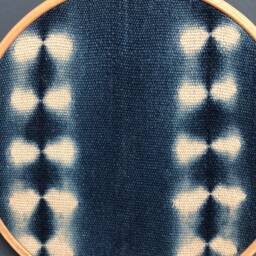 Set Of 2 - African Mudcloth Gallery Wall Hanging, Indigo Blue Shibori , Wood Circle Frame 6 & 12 In, Modern Boho, Authentic Vintage - thumbnail 2