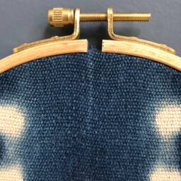Set Of 2 - African Mudcloth Gallery Wall Hanging, Indigo Blue Shibori , Wood Circle Frame 6 & 12 In, Modern Boho, Authentic Vintage - thumbnail 3