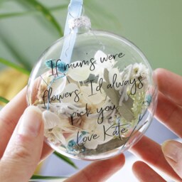 Mother's Day Glass Heart Flower Decoration - Thank You Mom Love Message Gift Pink Bauble Happy Dried Flowers - thumbnail 2
