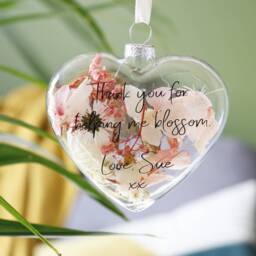 Mother's Day Glass Heart Flower Decoration - Thank You Mom Love Message Gift Pink Bauble Happy Dried Flowers - thumbnail 4