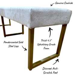 Genuine Cowhide & Steel 4-Person Dining Bench - 180cm/71 - thumbnail 2