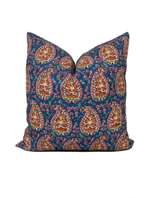 Brunshwig & Fils Rougier Blue/Red Cushion Cover Pillow Double Sided Indoor/Outdoor - image 1