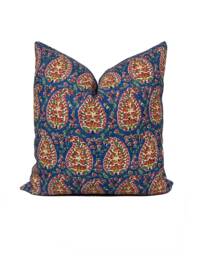 Brunshwig & Fils Rougier Blue/Red Cushion Cover Pillow Double Sided Indoor/Outdoor - thumbnail 1