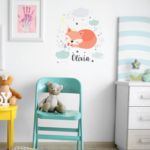 Sleeping Fox Wall Sticker Personalised Name Decal Transfer