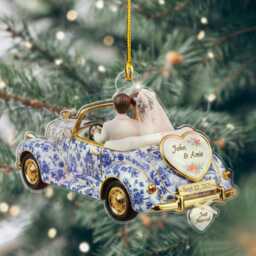Personalized Just Married Chinoiserie 2D Flat Ornament, Wedding Car Couple Gift Keepsake, For Newlywed, Mr & Mrs Xmas Decor - thumbnail 3