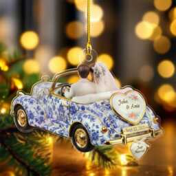 Personalized Just Married Chinoiserie 2D Flat Ornament, Wedding Car Couple Gift Keepsake, For Newlywed, Mr & Mrs Xmas Decor - thumbnail 2