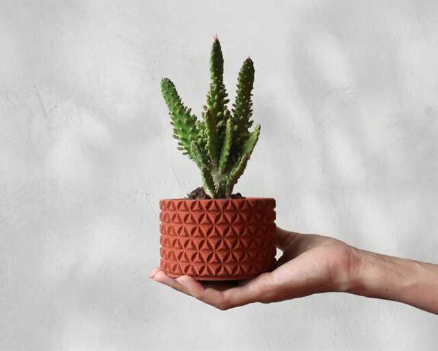 Geometric Concrete Planter For Succulents - Modern Indoor Cactus Pot 3D Patterned Cement Flower Minimalist Home Decor Gift - image 1