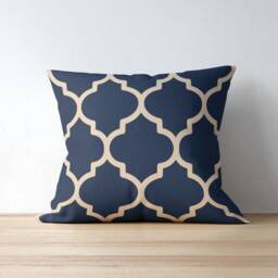 Outdoor Pillows - Weatherproof Garden Cushions Abstract Quatrefoil Pattern Navy Blue & Ecru Print Hamptons Beach House Style - thumbnail 2