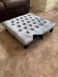 Handmade Grey Velvet Ottoman Footstool Square Low Foot Rest - thumbnail 2