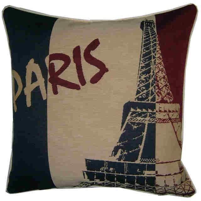 Paris Eiffel Tower French Flag Woven Tapestry Cushion Cover Sham Pillow - image 1