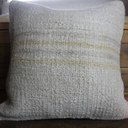40cm - 16Inch Vintage Kilim Cushion Cover Handwoven - Soft Weave Plain Hemp Wool Linen - thumbnail 2